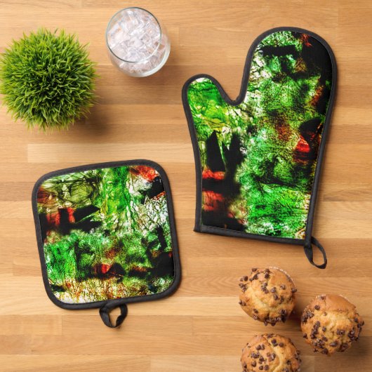 Sweet green abstract pot holder and oven mitt,Eco Ofenhandschuh & Topflappen-Set (Oben Unten)
