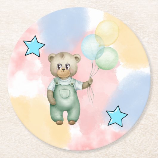 Sweet green baby bear runder pappuntersetzer (Vorderseite)
