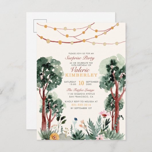 Sweet Green Botanical Trees Floral Überraschung Pa Einladungspostkarte (Vorne/Hinten)