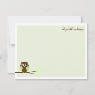 Sweet Green Owl Flat Dankeskarten Mitteilungskarte