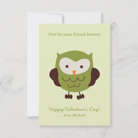 Sweet Green Owl Klasse Valentine Cards Einladung (Vorderseite)