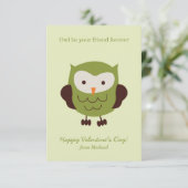 Sweet Green Owl Klasse Valentine Cards Einladung (Stehend Vorderseite)