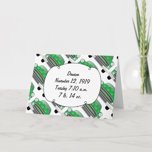 Sweet Green Retro Car Baby Dusche Geschenke Einladung (Vorderseite)