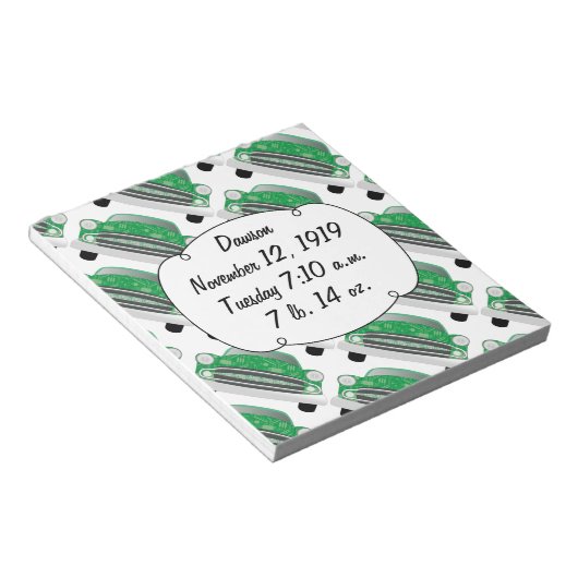 Sweet Green Retro Car Baby Dusche Geschenke Notizblock (angewinkelt)