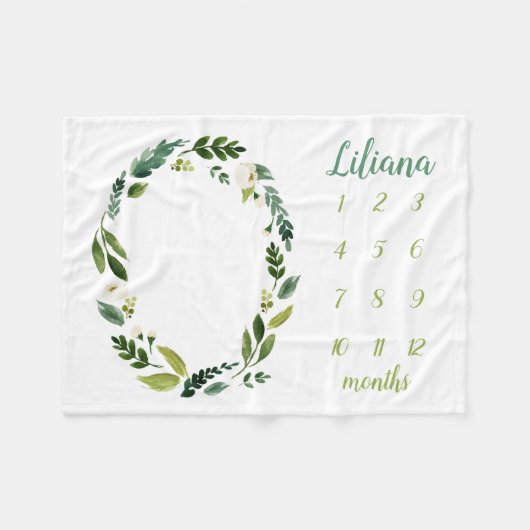 Sweet Greenery Baby Name Monthly Meilenstein Foto Fleecedecke (Vorderseite (Horizontal))
