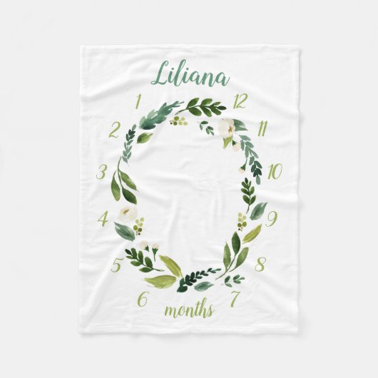 Sweet Greenery Baby Name Monthly Meilenstein Foto Fleecedecke (Vorderseite)