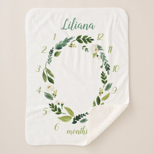 Sweet Greenery Baby Name Monthly Meilenstein Foto Sherpadecke (Vorderseite)