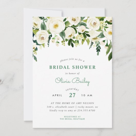 Sweet Greenery Bloral Bridal Dusche Einladung (Vorderseite)