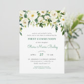 Sweet Greenery Floral Erste Kommunion Einladung (Stehend Vorderseite)