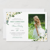 Sweet Greenery Floral Foto Erste Kommune Einladung (Vorderseite)