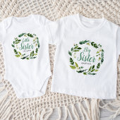 Sweet Greenery Floral Little Sister Name Monogram Baby Strampler