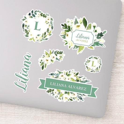 Sweet Greenery Floral Monogram Aufkleber (Detail)