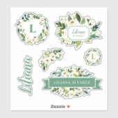 Sweet Greenery Floral Monogram Aufkleber (Blatt)