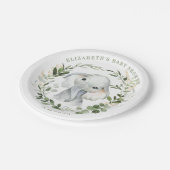 Sweet Greenery Gold Jungle Elephant Baby Dusche Pappteller (Schrägansicht)