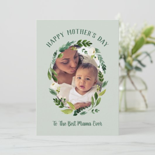 Sweet Greenery Mother's Day Foto Card für Mama Karte (Stehend Vorderseite)