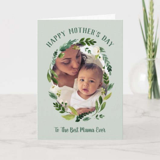 Sweet Greenery Mother's Day Foto Card für Mama Karte (Vorderseite)