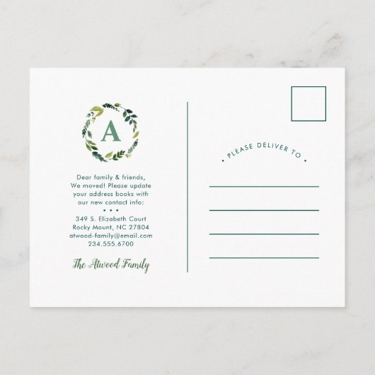 Sweet Greenery New Address Moving Ankündigung (Rückseite)