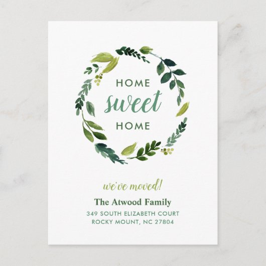 Sweet Greenery New Address Moving Ankündigung (Vorderseite)