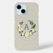 Sweet Greenery Wreath and Greige Dots Monogram Case-Mate iPhone Hülle (Rückseite)