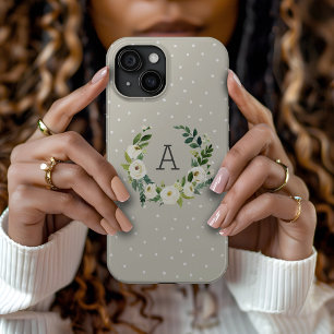 Sweet Greenery Wreath and Greige Dots Monogram Case-Mate iPhone Hülle