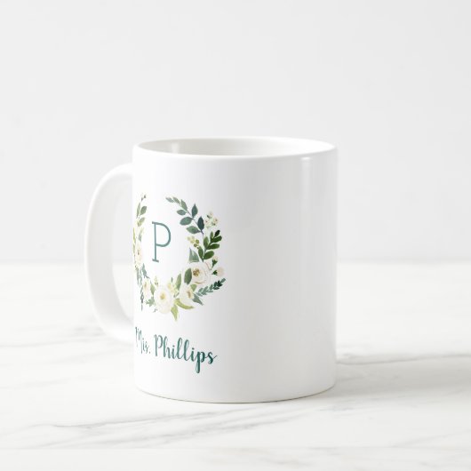 Sweet Greenery Wreath Mrs. Monogram Kaffeetasse (Vorderseite Links)