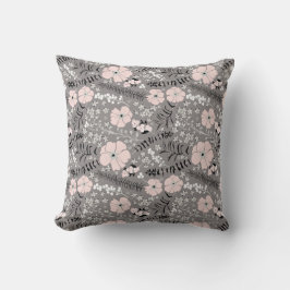 Sweet Grey Pink White Whimsical Floral Pattern Kissen