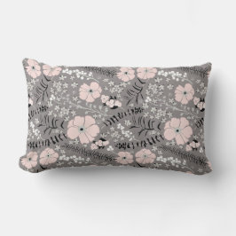 Sweet Grey Pink White Whimsical Floral Pattern Lendenkissen
