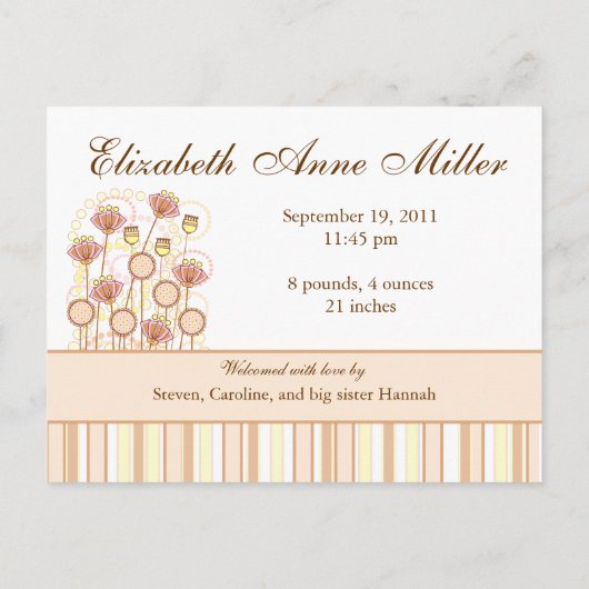 Sweet Groovy Blooms Baby Ankündigung (Rückseite)