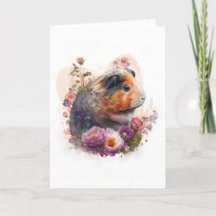 Sweet Guinea Pig in Purple Flowers Valentinstag Feiertagskarte