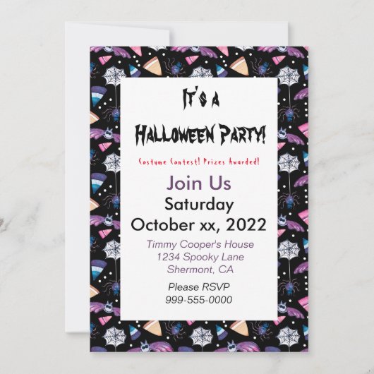 Sweet Halloween auf Schwarz individuelle Einladung (Vorderseite)