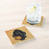 Sweet Halloween Black Cat and Pumpkin Glasuntersetzer (Schrägansicht)