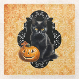 Sweet Halloween Black Cat and Pumpkin Glasuntersetzer