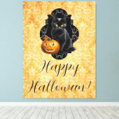 Sweet Halloween Black Cat and Pumpkin Leinwanddruck (Insitu (Holzboden))