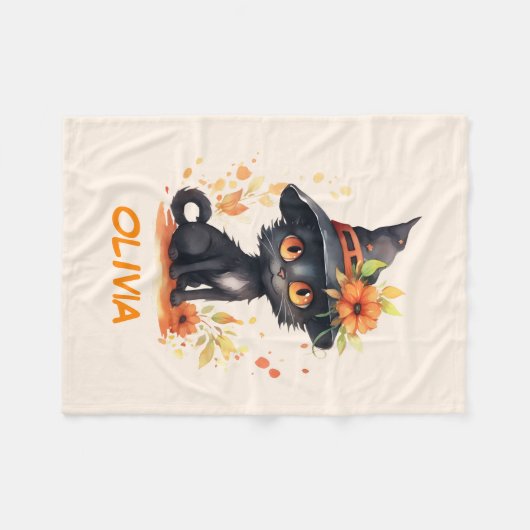Sweet Halloween Cat Individuelle Name Fleecedecke (Vorderseite (Horizontal))