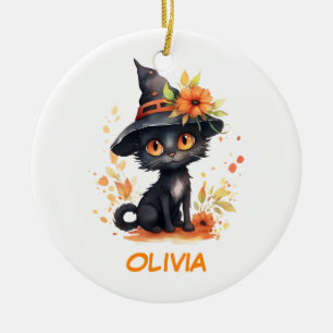 Sweet Halloween Cat Individuelle Name Keramik Ornament