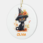 Sweet Halloween Cat Individuelle Name Keramik Ornament (Links)
