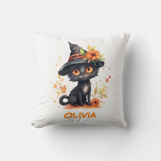 Sweet Halloween Cat Individuelle Name Kissen (Vorderseite)