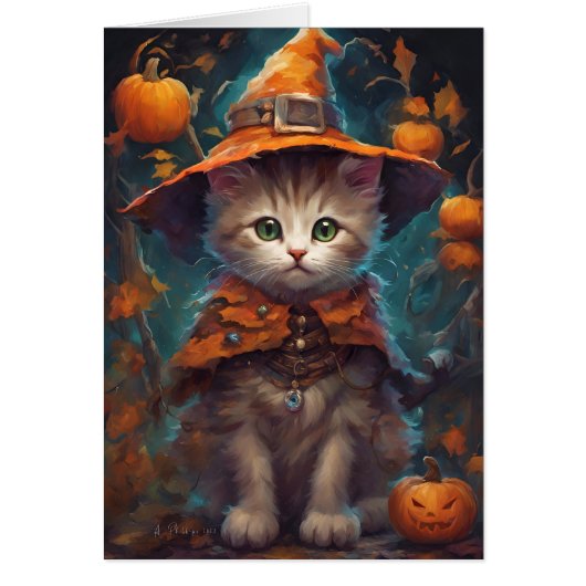 Sweet Halloween Kitten Hexenkarte (Vorne)