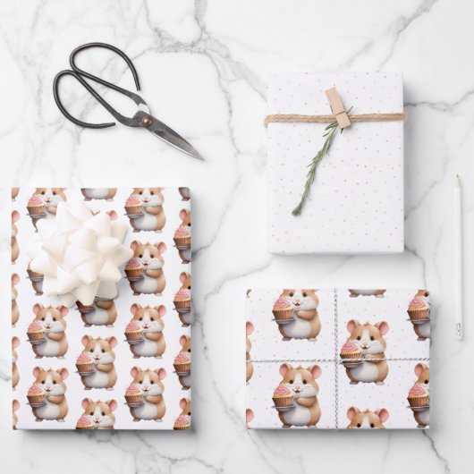Sweet Hamster, Pink Cupcake Children's Birthday Geschenkpapier Set (Vorderseite)