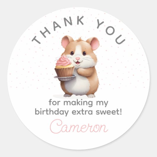 Sweet Hamster, Pink Cupcake Children's Birthday Runder Aufkleber (Vorderseite)