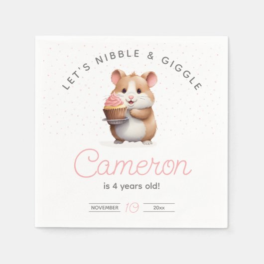 Sweet Hamster, Pink Cupcake Children's Birthday Serviette (Vorderseite)