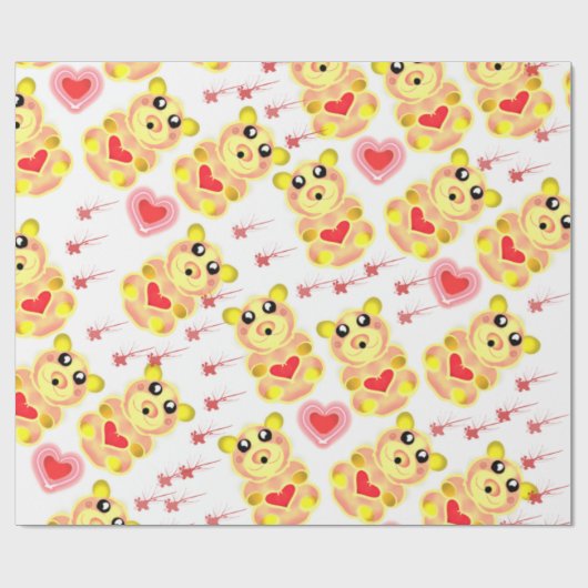 Sweet Heart Bear Nursery Pattern Geschenkpapier (Flach)