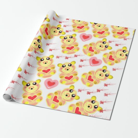 Sweet Heart Bear Nursery Pattern Geschenkpapier (Ungerollt)