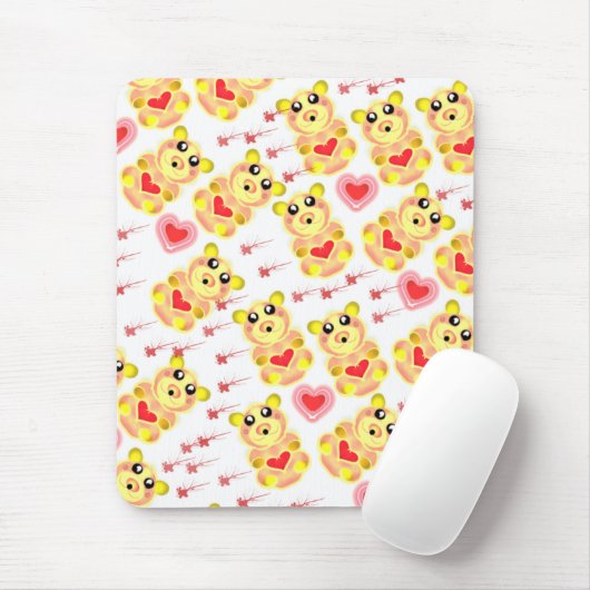 Sweet Heart Bear Nursery Pattern Mousepad (Mit Mouse)