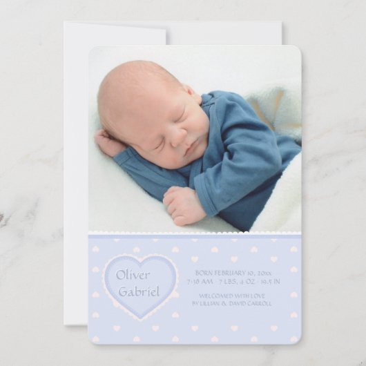 Sweet Heart Blue Foto Geburtsankündigung Ankündigung (Vorderseite)