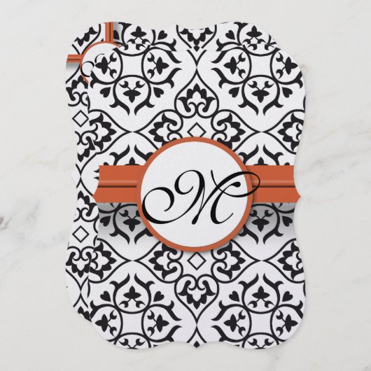 Sweet Heart Damask Side Border Coral Trim Hochzeit Einladung (Vorne/Hinten)