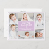 Sweet Heart Editable Color Birth Ankündigung Post Postkarte (Vorne/Hinten)