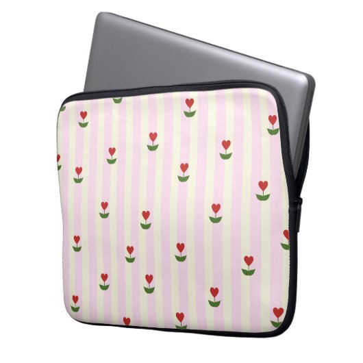 Sweet Heart Flower Pattern – Soft Pink Striped  Laptopschutzhülle (Vorderseite Links)