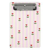 Sweet Heart Flower Pattern – Soft Pink Striped Mini Klemmbrett (Vorderseite)