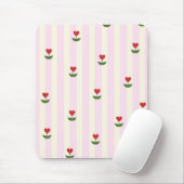 Sweet Heart Flower Pattern – Soft Pink Striped Mousepad (Mit Mouse)